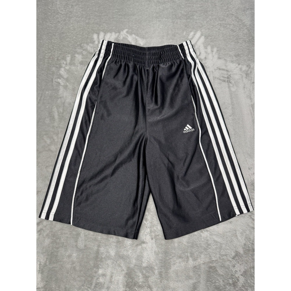 Adidas Shorts Youth Large Long Black Shiny Dazzle Striped Silky Basketball Y2K